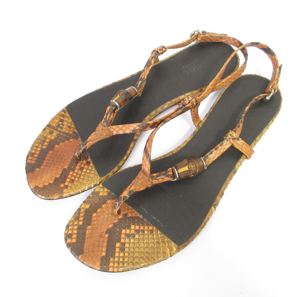 GUCCI Bamboo Python Leather Slingback Sandals - Size 36.5