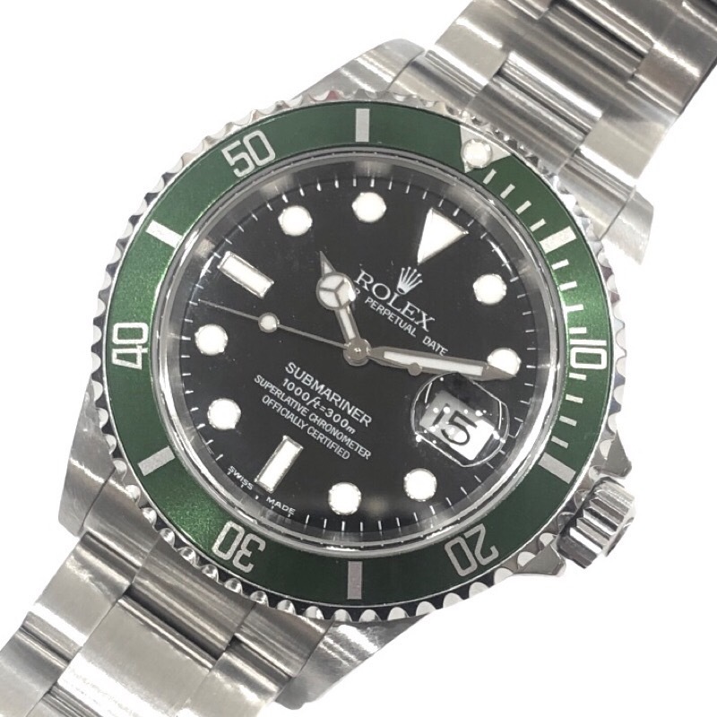 ロレックス ROLEX サブマリーナー ファット4 ビックスイス 16610LV グリーン ステンレススチール 腕時計 メンズ 中古